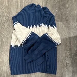 Blue and White Cowl Neck Sweater
